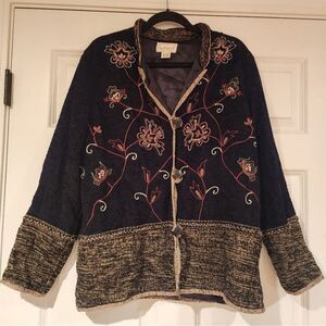 Flashback vintage black floral design button front jacket L